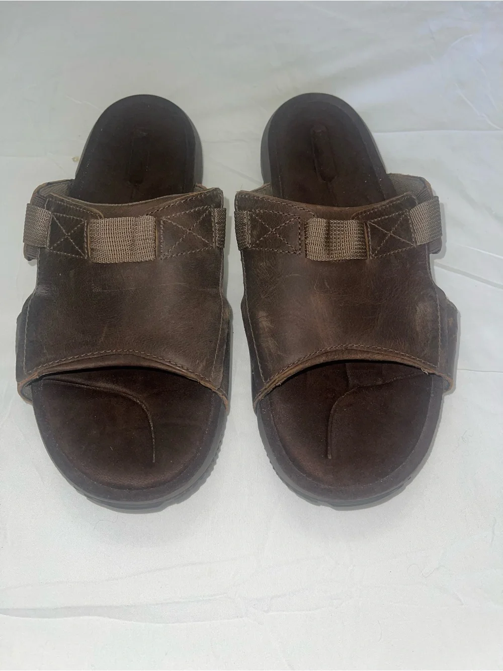 Men's Terrant Brown Leather Slide Sandals with Adjustable Strap